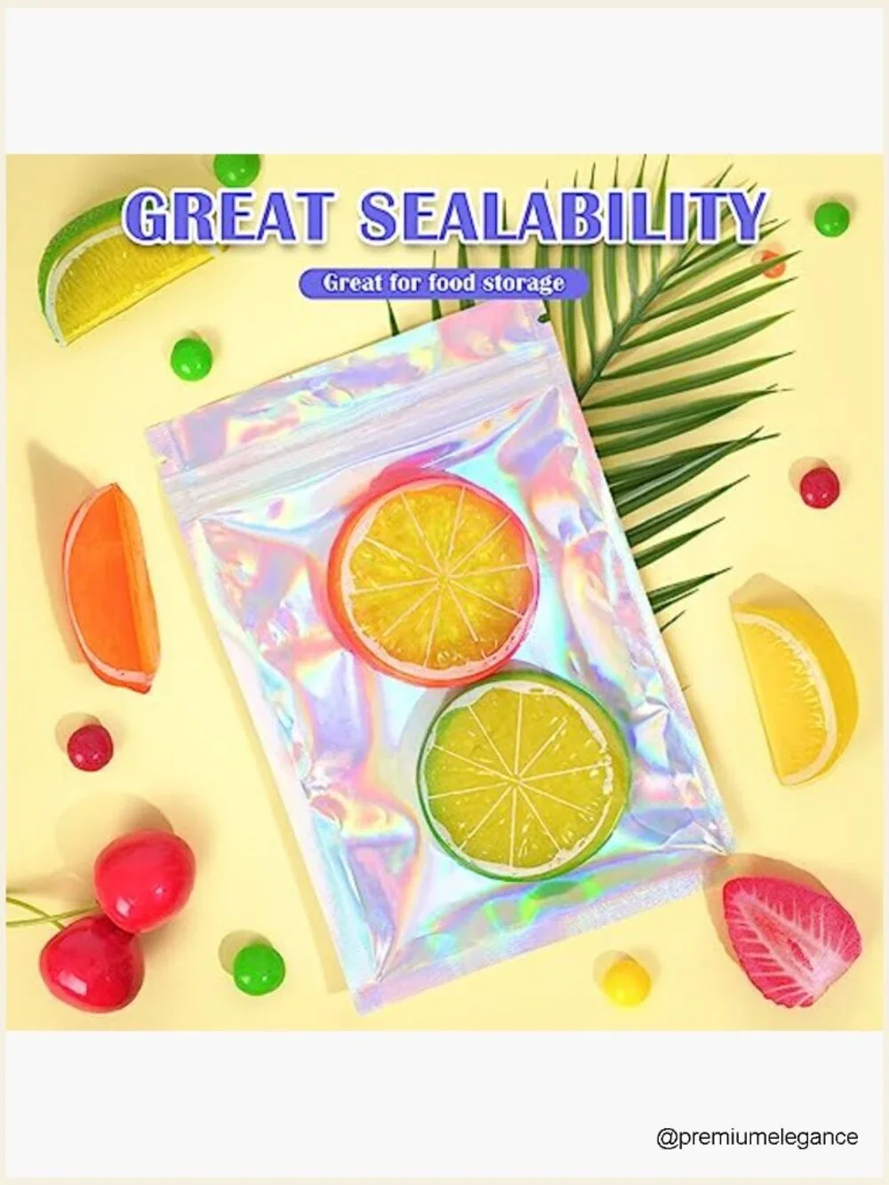 100 Pcs Holographic Mylar Bags - Resealable Smell Proof Foil Bags for Treats,